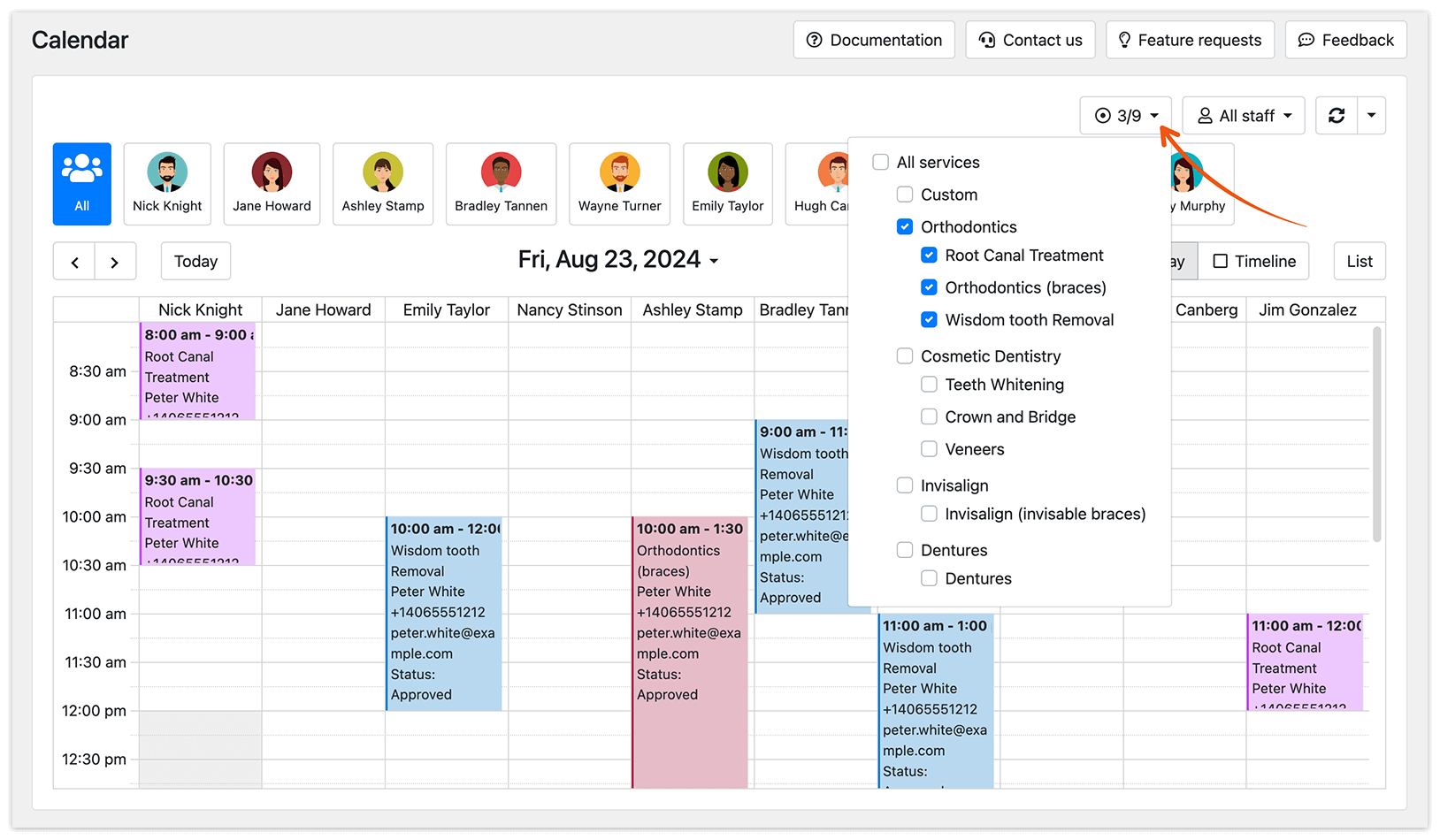Filter by services in Bookly Calendar