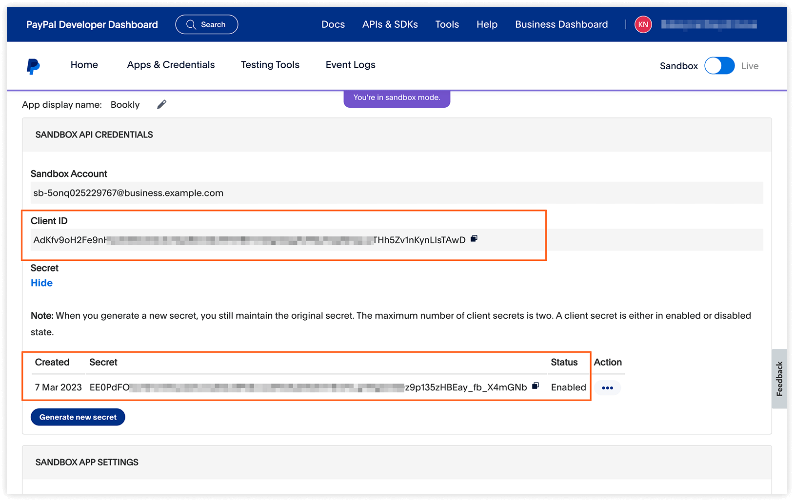 PayPal account settings