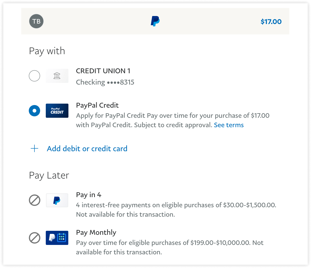 PayPal Checkout page example