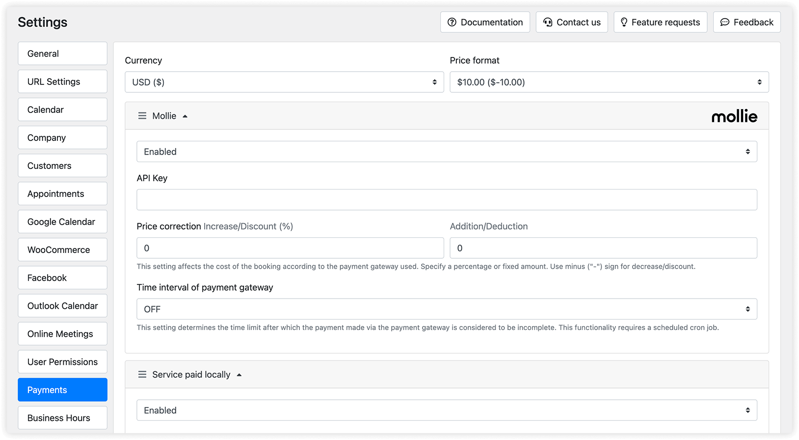 Payment settings in Bookly