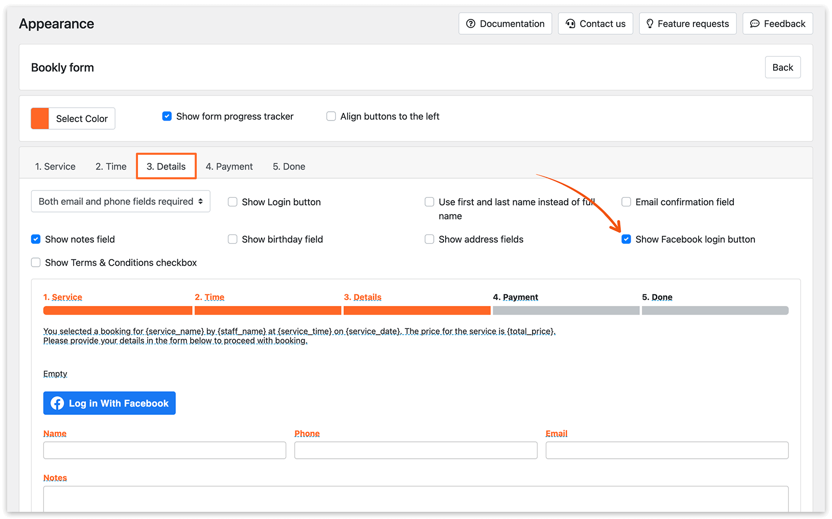 Appearance section in Bookly