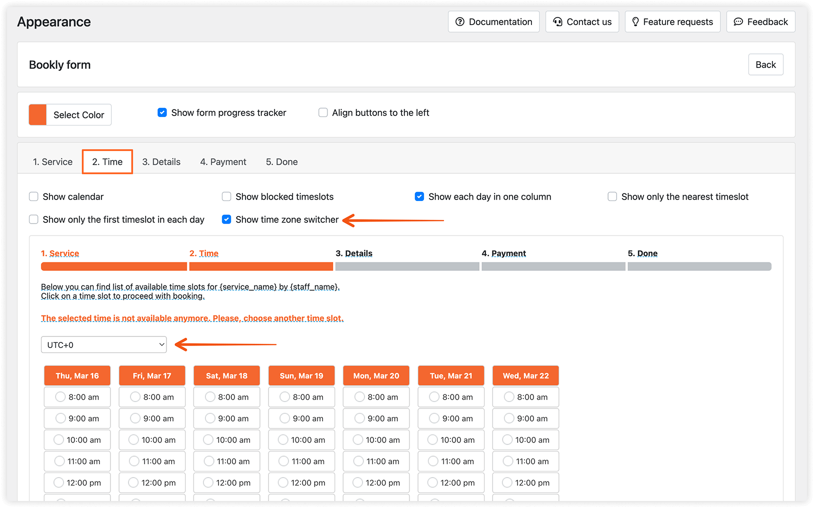 Appearance section in Bookly