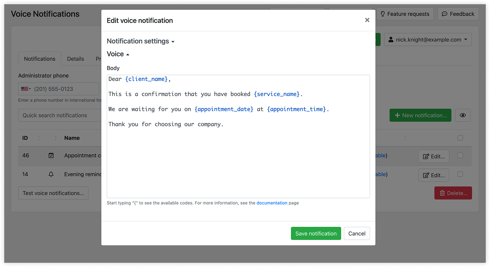 Bookly Cloud Voice Notifications setup
