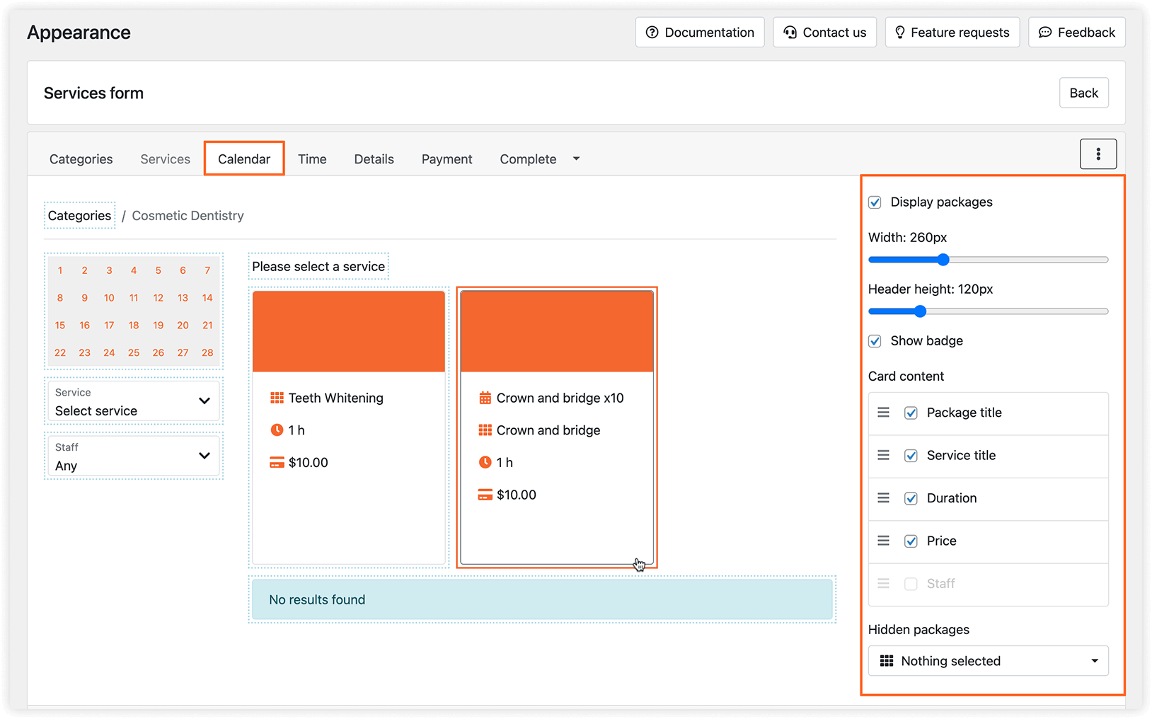 Appearance section in Bookly