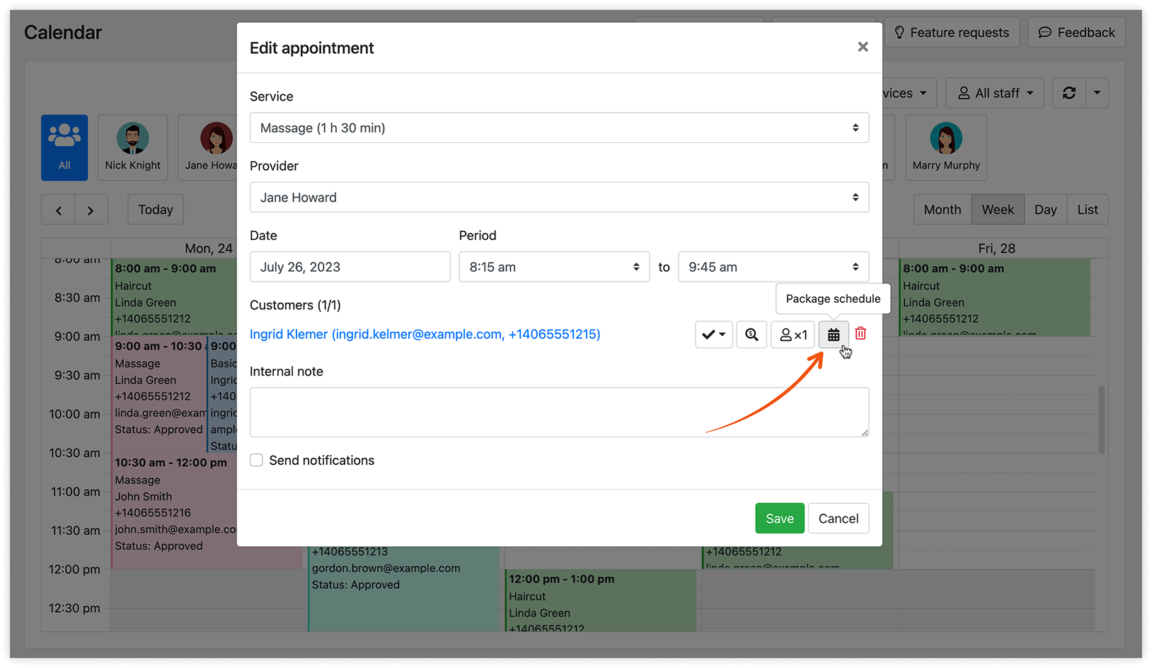 Bookly Calendar – package appointment