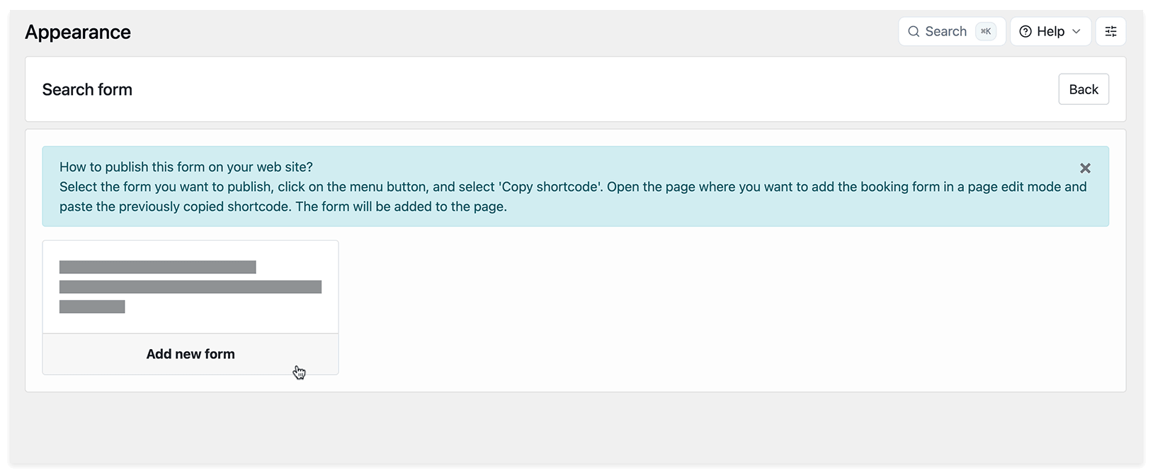 Appearance section in Bookly – Search form