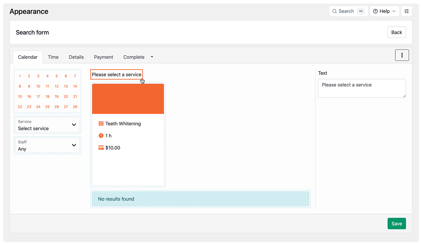 Appearance section in Bookly – Search form