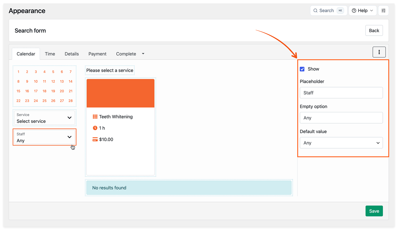 Bookly Appearance section – Search form