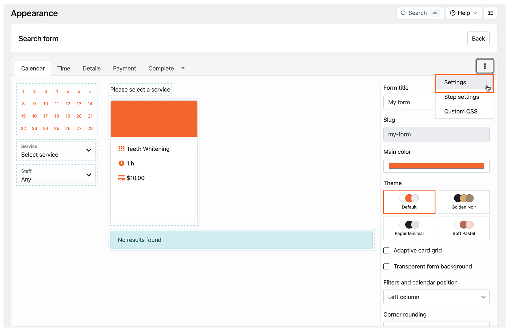 Appearance in Bookly PRO – Search form