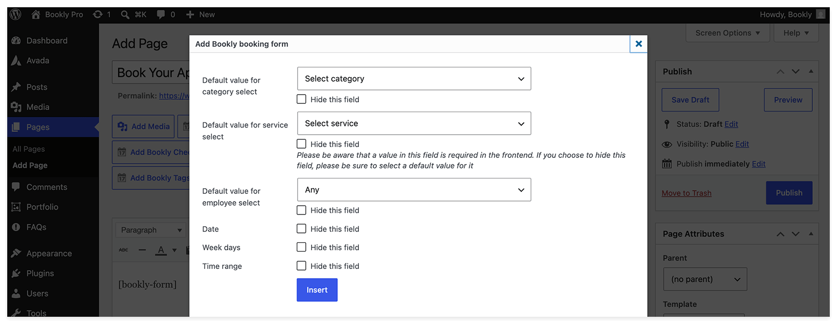 Publish Bookly booking form