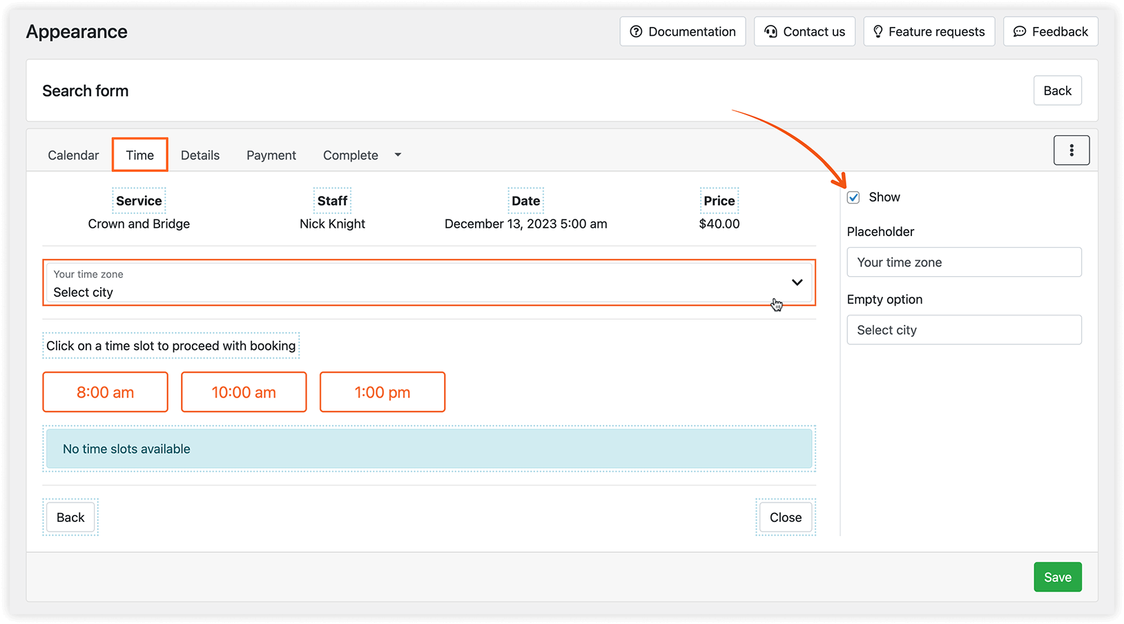 Appearance section in Bookly