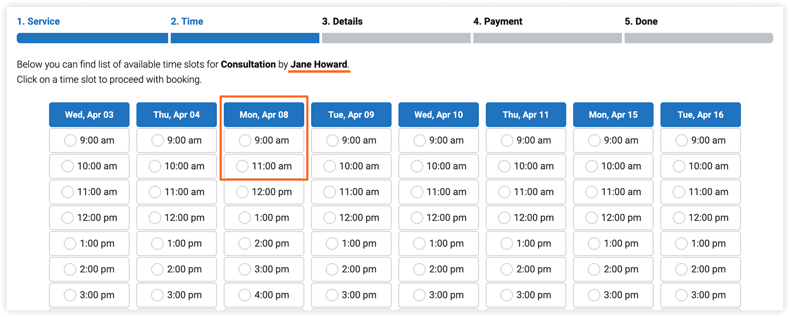 Bookly booking form – Time step