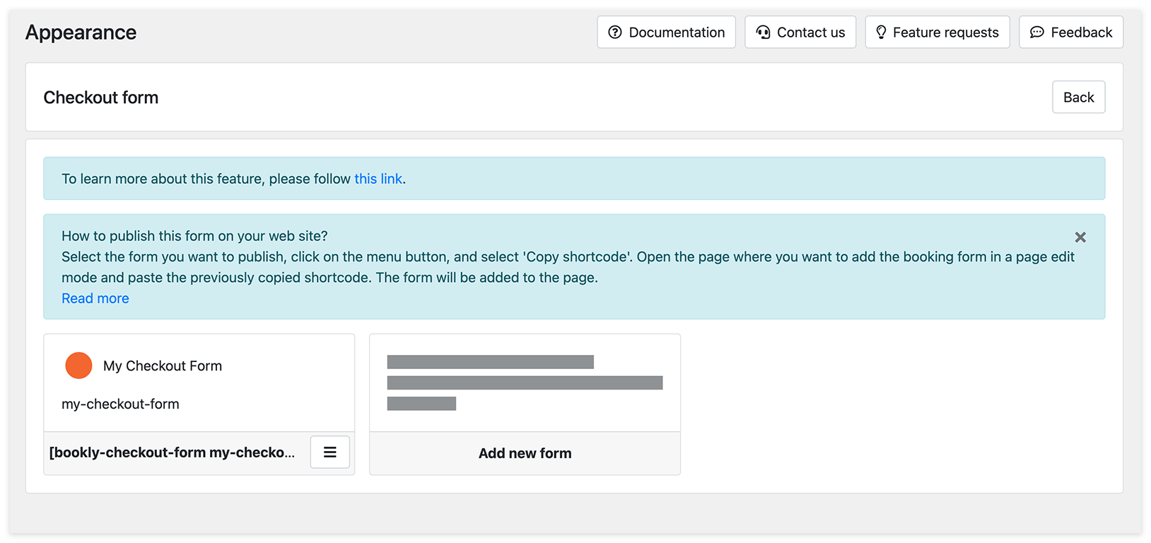 Appearance section in Bookly – Checkout Form