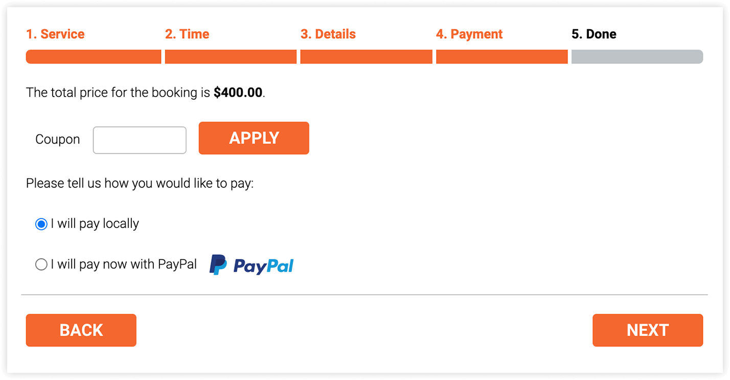 Bookly booking form – Payment step