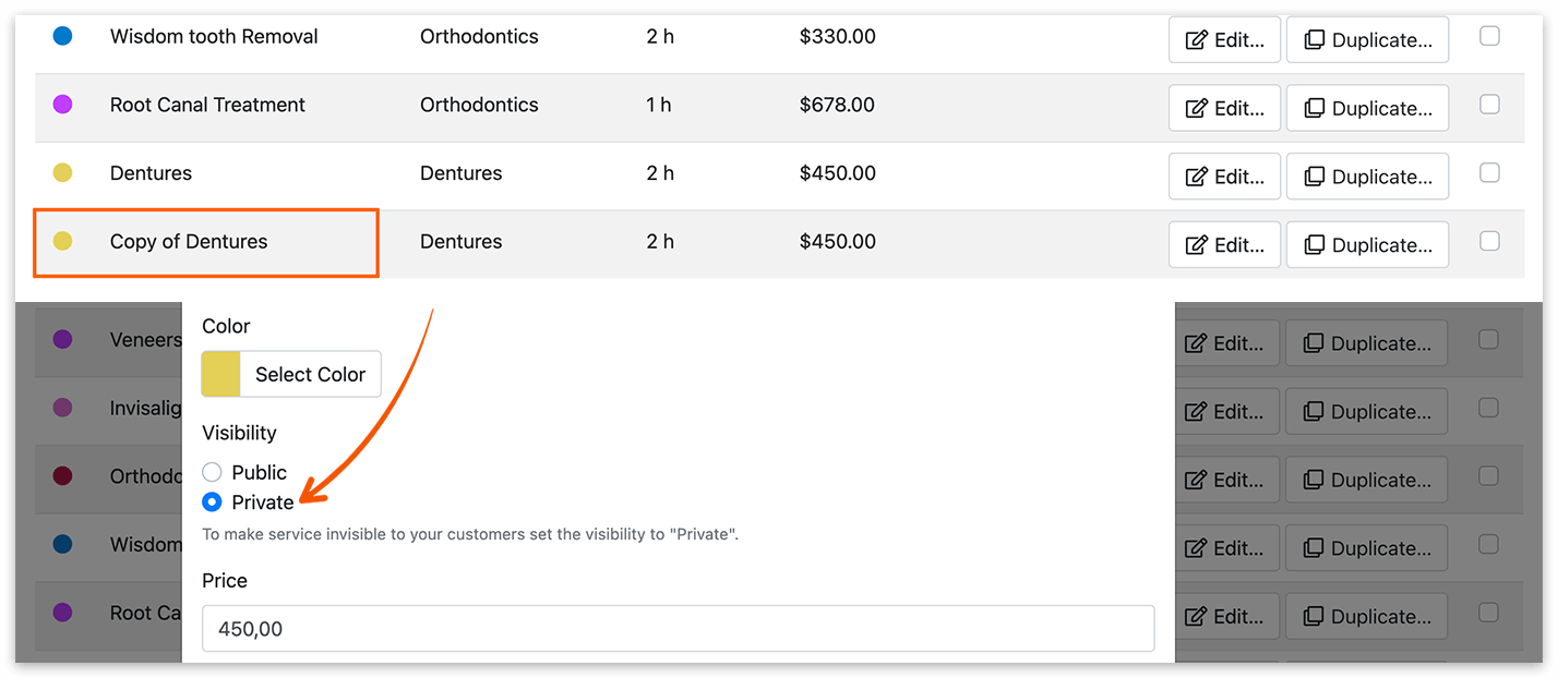 Duplicate a service in Bookly