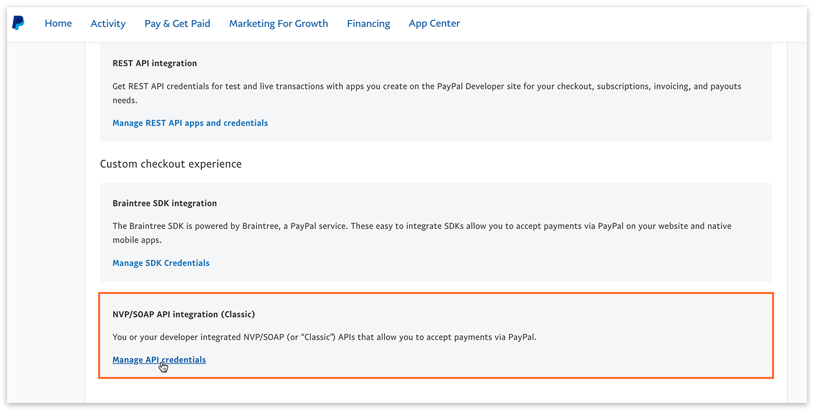 PayPal account settings