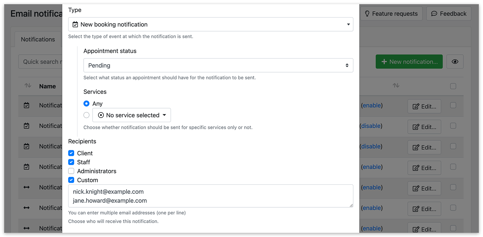 Set up email notification template in Bookly