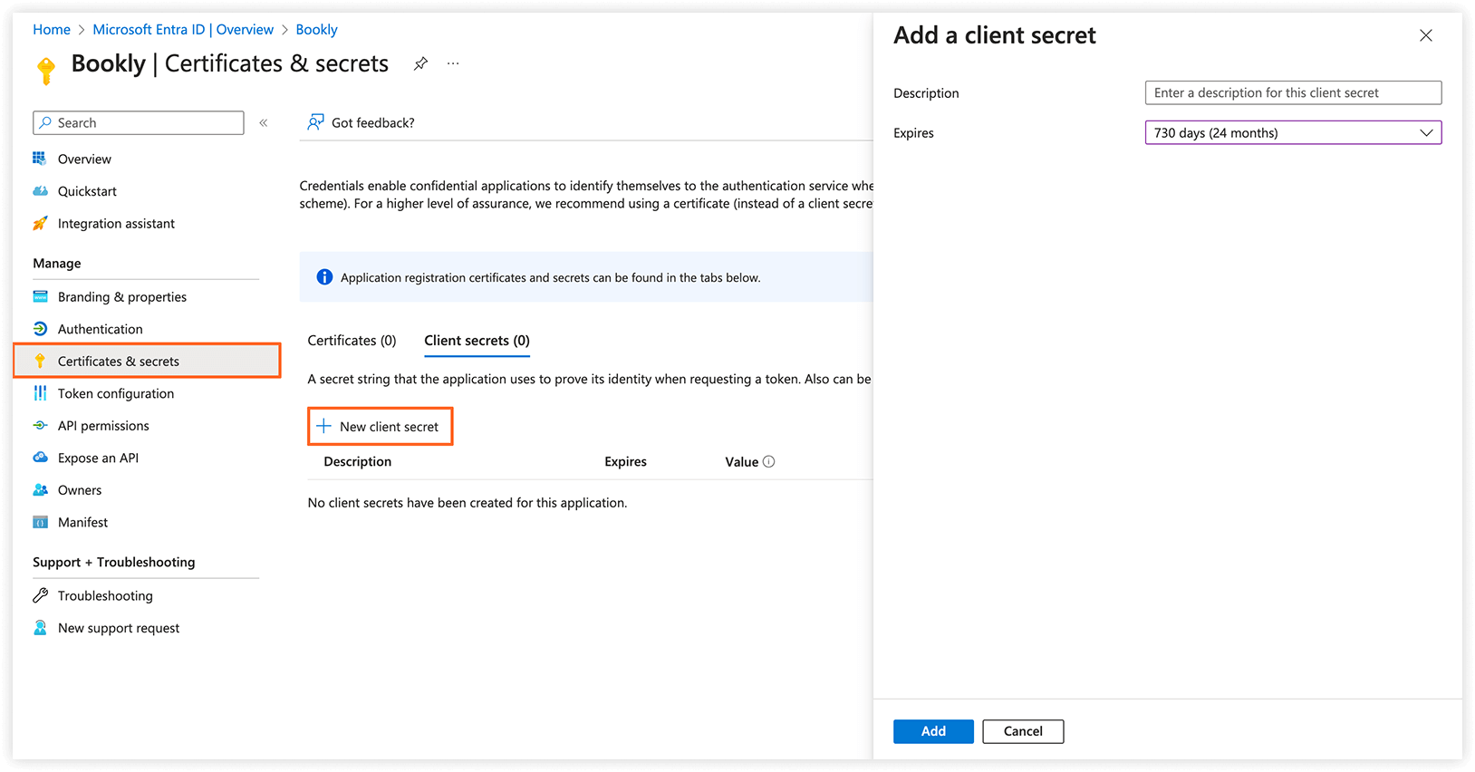 Microsoft Entra ID – Certificates & secrets