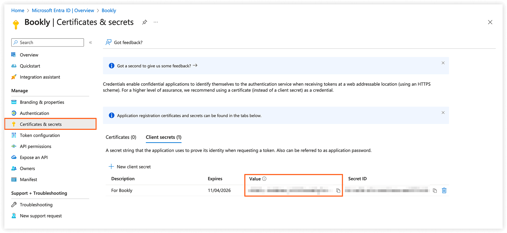 Microsoft Entra ID – Certificates & secrets