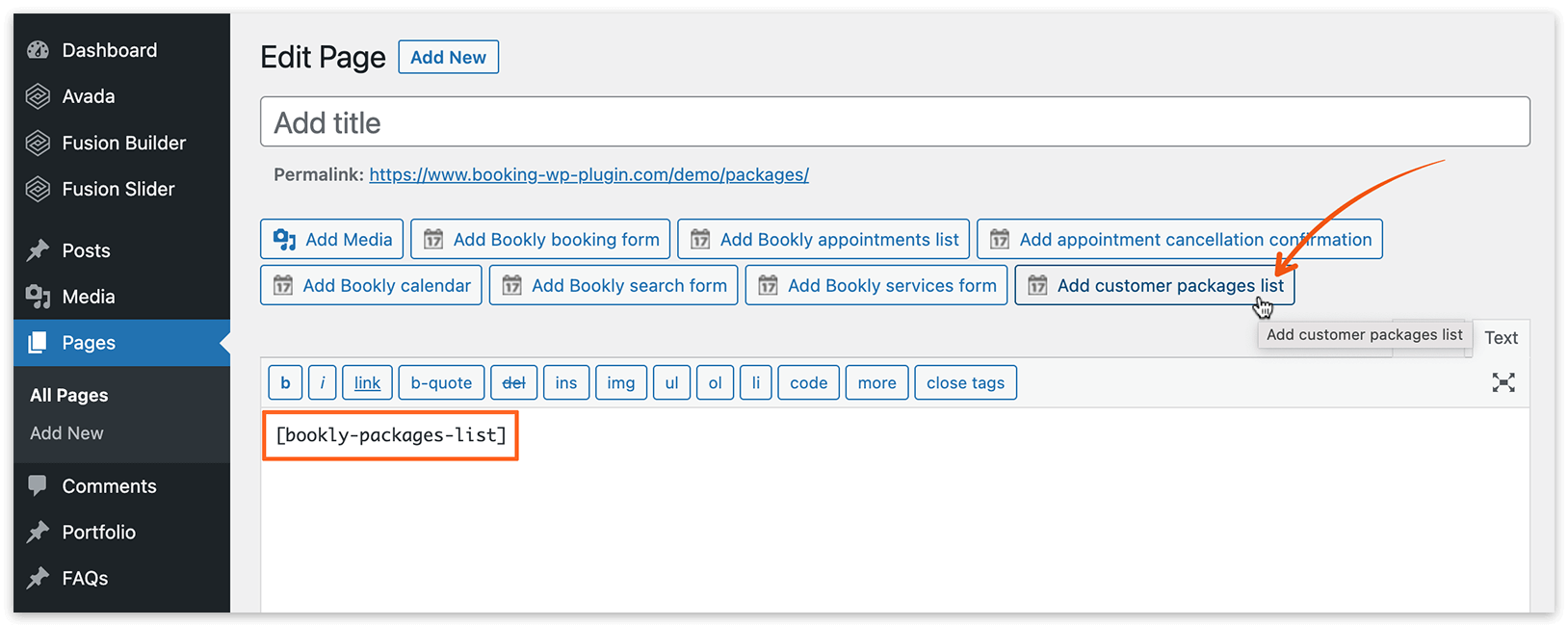 Add packages list to a webpage