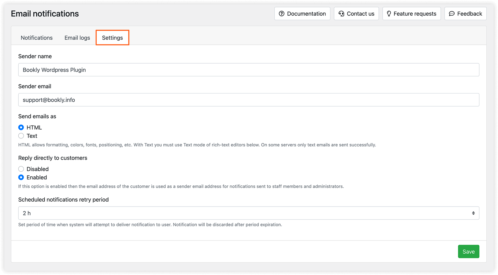 Email Notifications section in Bookly Pro – Settings