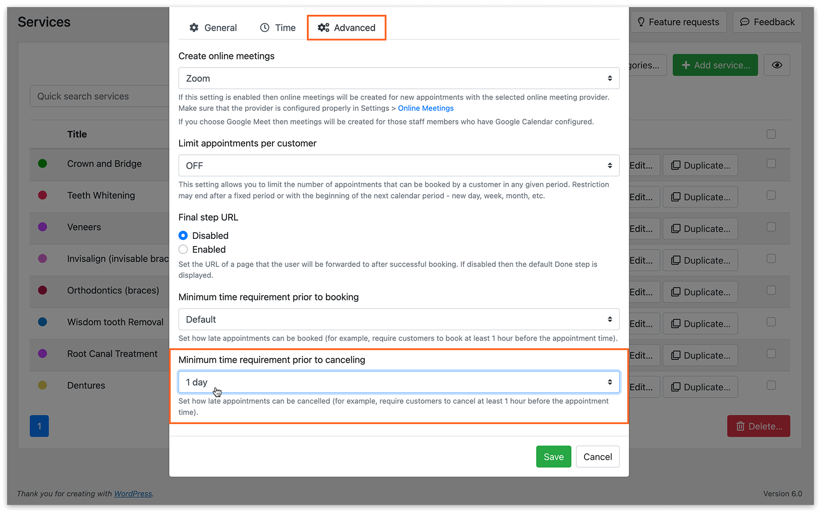 Service card in Bookly Pro
