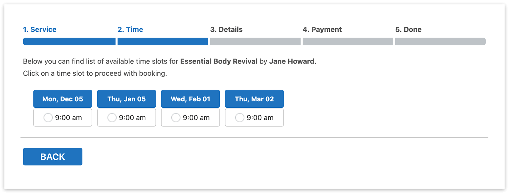 Bookly booking form – Time step