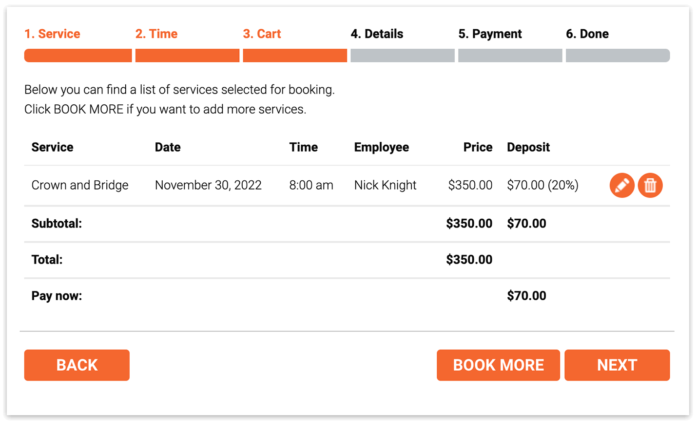 Bookly booking form – Cart step