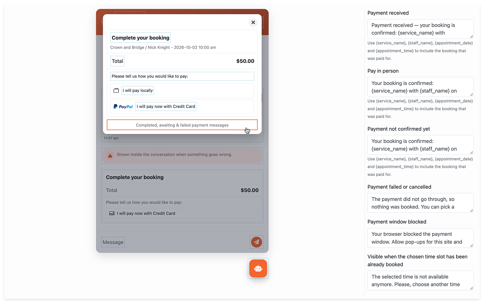 Personnalisation des libellés et messages de paiement dans le formulaire de réservation Bookly AI Assistant