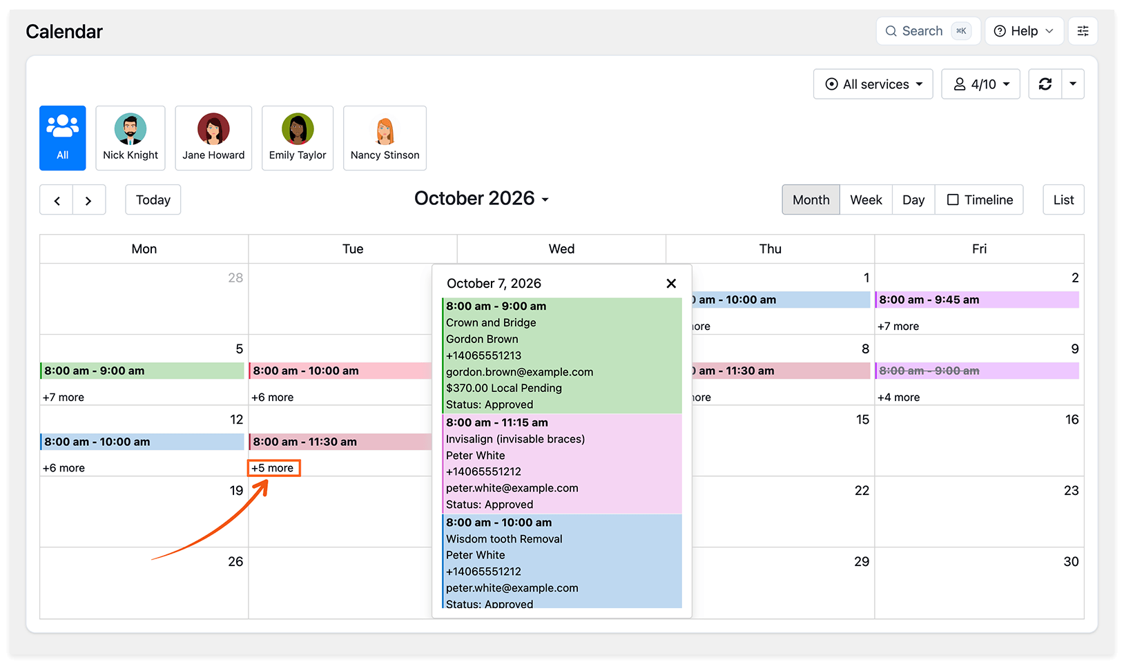 Vista mensile del Calendario Bookly con appuntamenti espansi