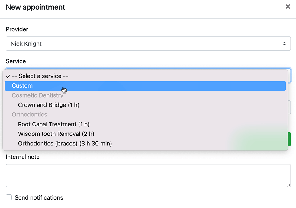 Créer des rendez-vous avec un service personnalisé dans Bookly