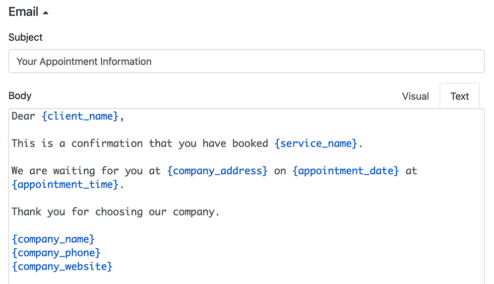 Personnaliser chaque modèle de notification dans Bookly