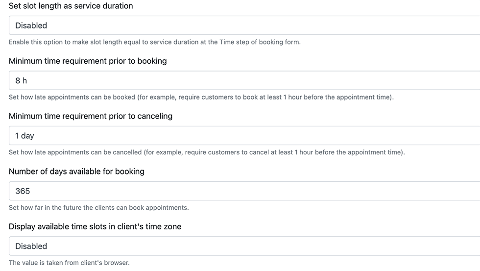 Définir des délais de préavis minimum pour les réservations et annulations dans Bookly