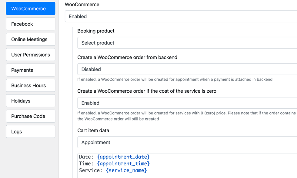 Intégration WooCommerce dans Bookly